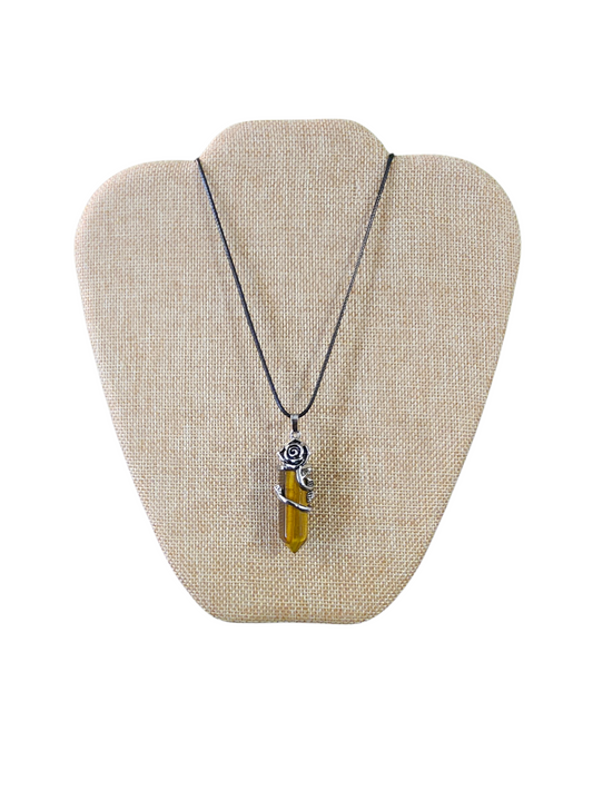 Silver Rose Tigers Eye Necklace
