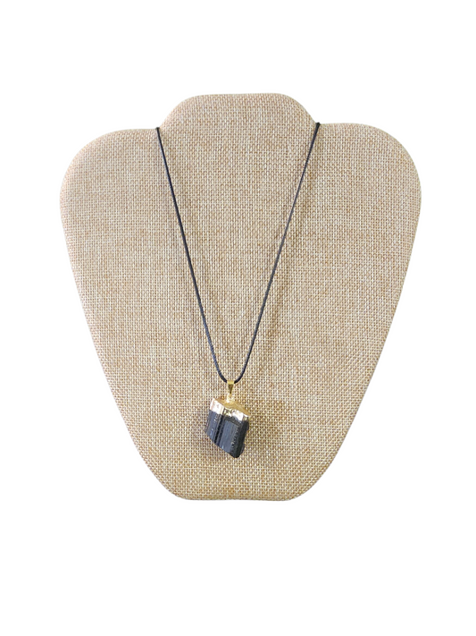 Black Tourmaline Necklace With Gold Accent